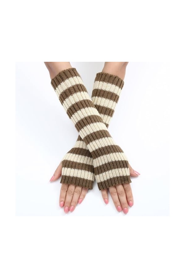 Gefomuofe Mitaines sans doigts en tricot pour femme - Sensation cachemire - Avec trou pour le pouce - Pour lhiver - Mitaines