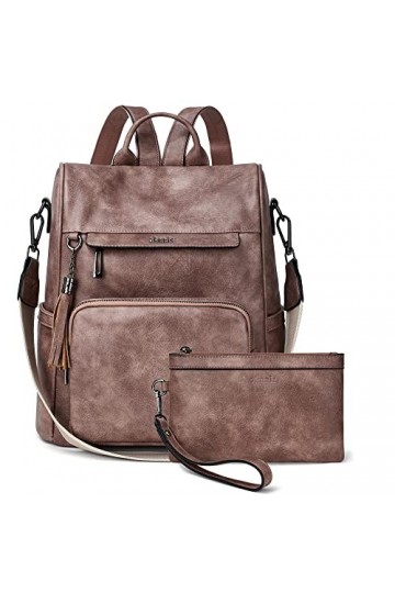 Shrrie Sac à dos pour femme en cuir antivol Sac à dos de voyage Sac à bandoulière pour femme, 2-1 Taupe, Voyage