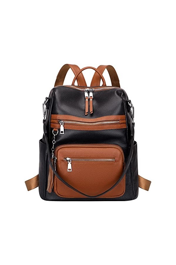 ALTOSY Sac à dos en cuir véritable pour femme Grand sac à bandoulière avec compartiment pour ordinateur portable Plusieurs po