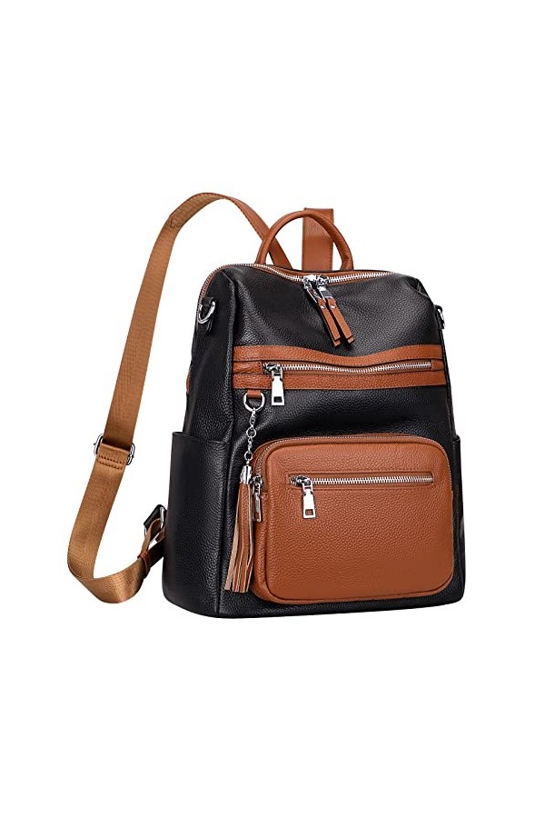 ALTOSY Sac à dos en cuir véritable pour femme Grand sac à bandoulière avec compartiment pour ordinateur portable Plusieurs po