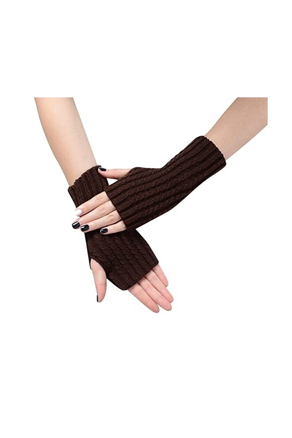 STKOOBQ Gants longs en laine à tricoter de couleur unie pour femme - Automne et hiver - Manches courtes - Pour temps froid C