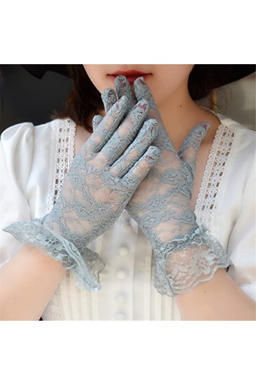 IQYU Gants en latex solides et sexy Gants en dentelle élastique Moufles courtes Gants Femme Long Noir, gris, taille unique