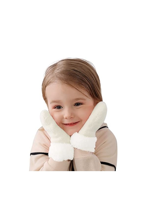 Gants dhiver chauds pour enfants de 1 à 6 ans avec poche, beige, M