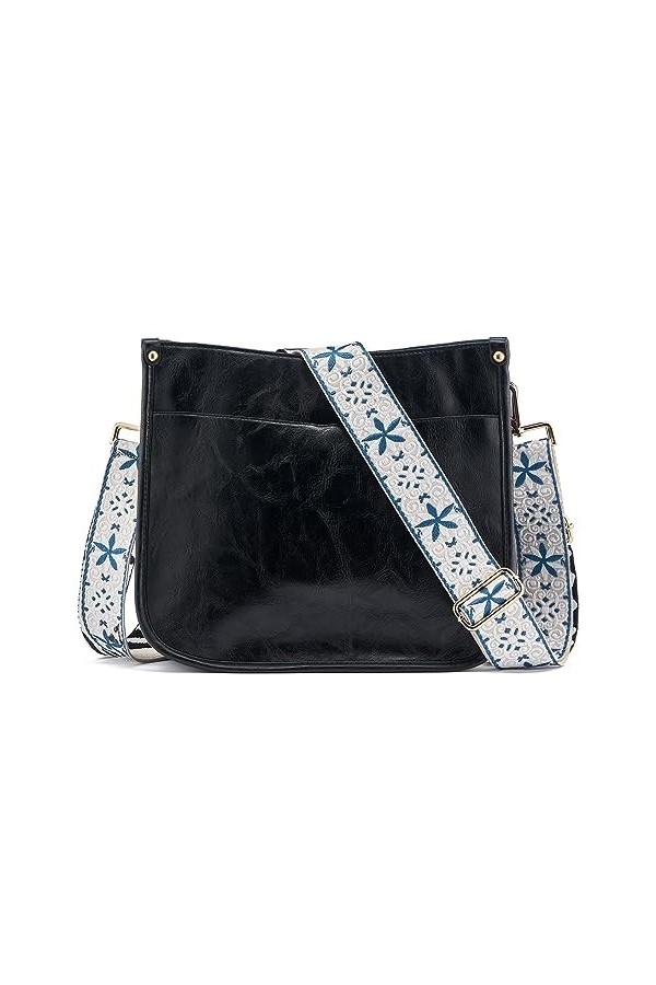 ZOUIQSS Femmes Sacs à Bandoulière en Cuir Sac à Dos Dame Hobo Sac à Main Poches Zippées Sac Avec Sangle Réglable Noir- 5CM C