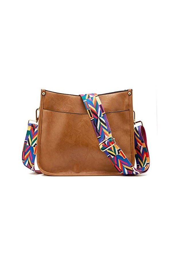 ZOUIQSS Femmes Sacs à Bandoulière en Cuir Sac à Dos Dame Hobo Sac à Main Poches Zippées Sac Avec Sangle Réglable Noir- 5CM C