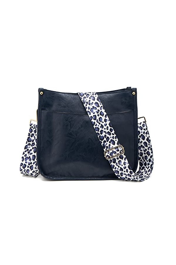 ZOUIQSS Femmes Sacs à Bandoulière en Cuir Sac à Dos Dame Hobo Sac à Main Poches Zippées Sac Avec Sangle Réglable Noir- 5CM C