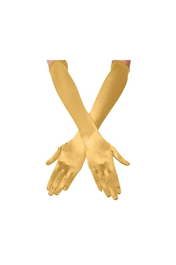 Gants de mariée en satin des années 1920 pour femme - Longueur opéra - Pour temps froid, doré, taille unique