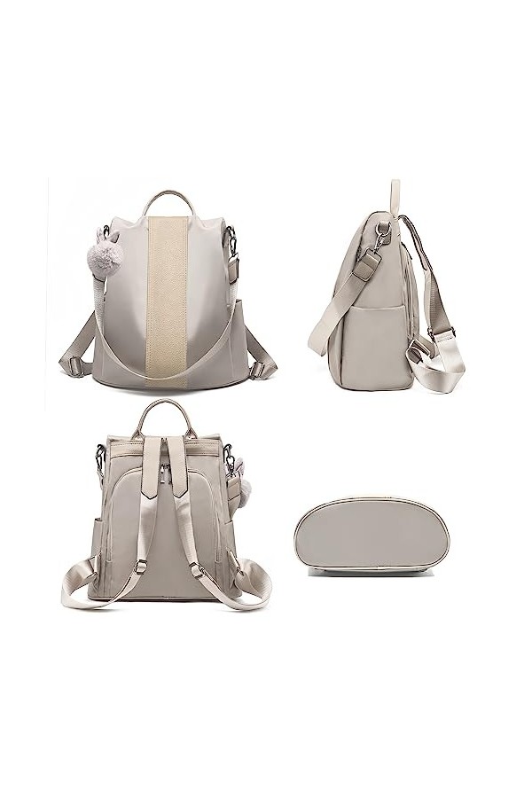 Charmore Sac à dos pour femme en nylon imperméable, sac décole, sac à dos antivol, kaki clair, M