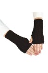 Bodhi2000 1 paire de gants dhiver en crochet pour femme - Demi-doigts chauds - Couleur unie - Élastiques et antidérapants av