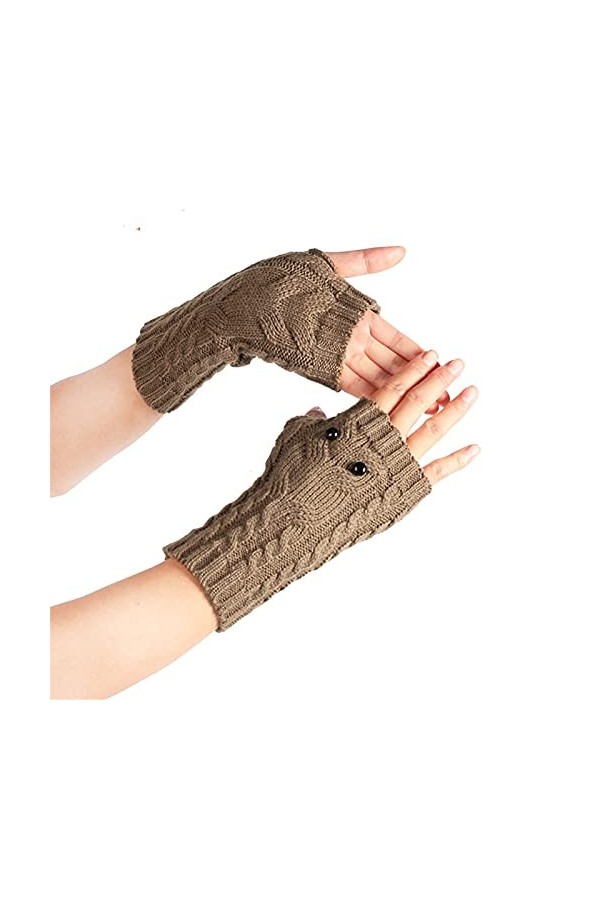 Mitaines pour femme par temps froid mignonnes en tricot solide pour femme - Demi-gants à motif décontracté - Mitaines pour ho