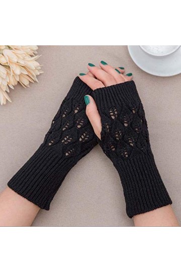 Gants Femme Chaud Poignet Sans Doigts Main Hiver Bras Mitaines Tricotées Long Chaud Gants Tulle, Zjsjm1024 4-Schwarz, taille 