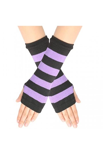 Mitaines à rayures larges avec trou pour le pouce - Gants chauds unisexes pour femme - Isolation par temps froid