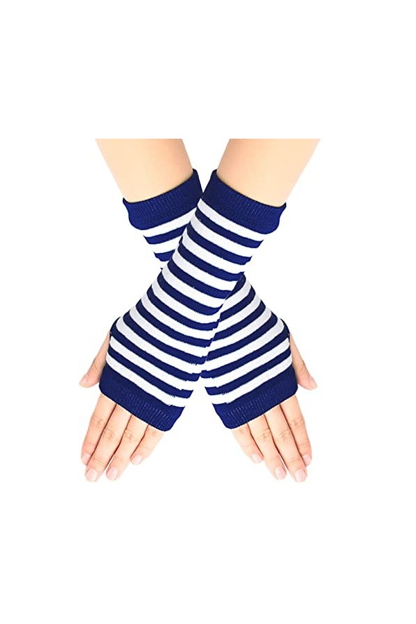 Mitaines à rayures avec trou pour le pouce Unisexe Gants chauds avec poche