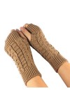 Mitaines Gants Femme Hiver sans Doigts en Coton Tricotés Chaud Simples Elegants Vert 