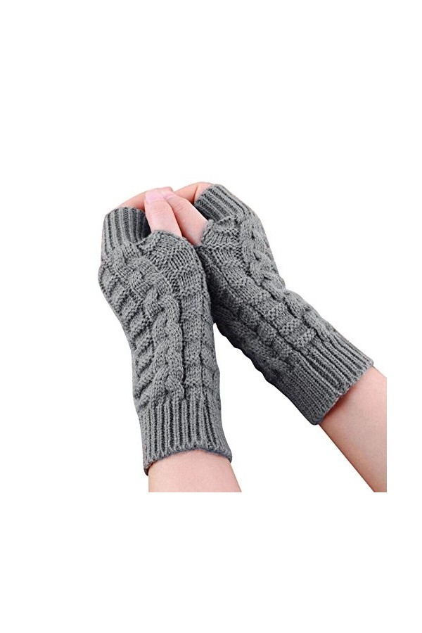 Mitaines Gants Femme Hiver sans Doigts en Coton Tricotés Chaud Simples Elegants Vert 