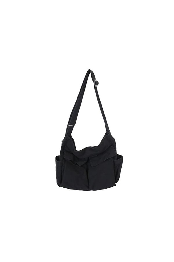 XKUN Sac à Dos Sac À Toile À Grande Capacité Polyvalent Sac À Épaule Rétro Messager Fille -Black,34 x 40 x 15Cm