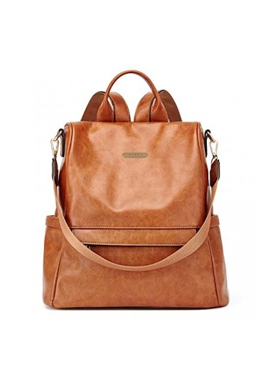 CLUCI Sac à dos tendance en cuir pour femme, Marron bicolore. Marron - 1765341031