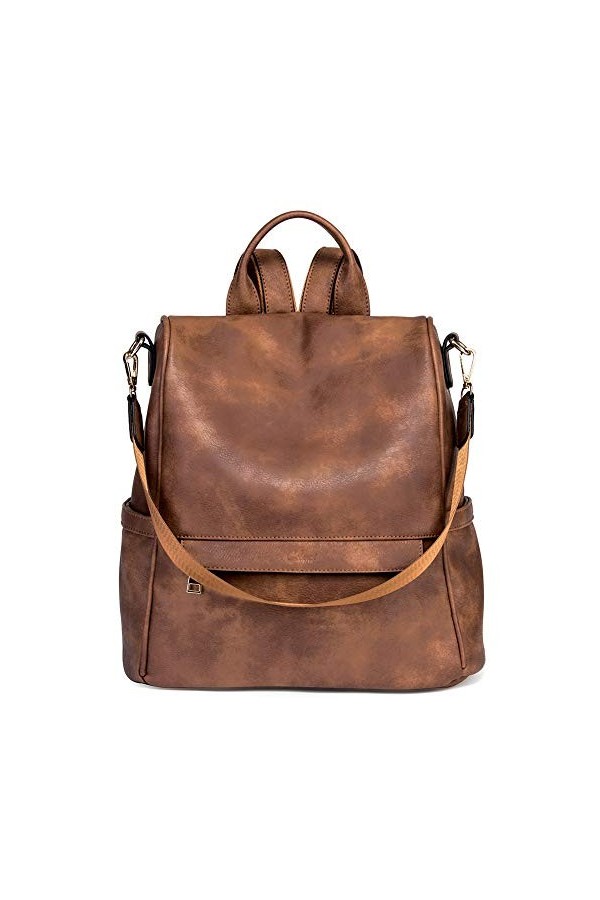 CLUCI Sac à dos tendance en cuir pour femme, Marron bicolore. Marron - 1765341031