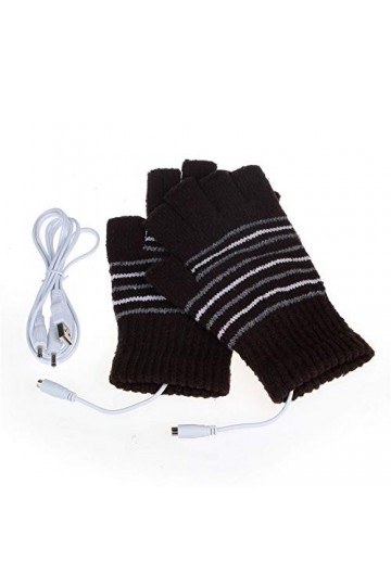 ZYUEER Unisex USB Alimenté Rayé Tricot Coton Chauffage Chauffe Gants Sans Doigts Chauffe-Mains Gants Moufles Ordinateur Porta