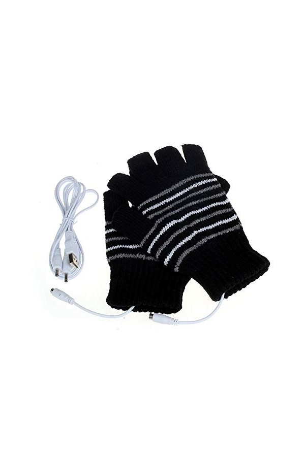 ZYUEER Unisex USB Alimenté Rayé Tricot Coton Chauffage Chauffe Gants Sans Doigts Chauffe-Mains Gants Moufles Ordinateur Porta