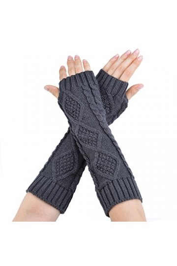 Minetom Gants Tresse Tricote Oversleeve Femme Mitaines Tricotés À La Main De Longues Gants Gris 