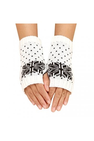LOIJMK Femmes Automne Hiver Flocon de Neige Décoré Tricot Mitaines Chaudes Mitaines Gants Blancs Dames Princesse, Blanc., tai