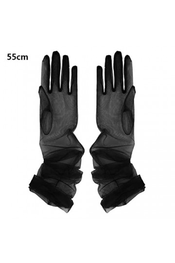 JanJean Gants Femme Sexy Tulle Transparent Moufle Doigts Complet Longueur du Bras Anti UV Accesoire Robe Soirée Mariage Noir 