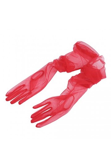 Aislor Gants Femme Mariée Mariage Cocktail Gants Longs/Courts Moufles Transparent Complet Doigt Manchettes Accessoires Rouge 