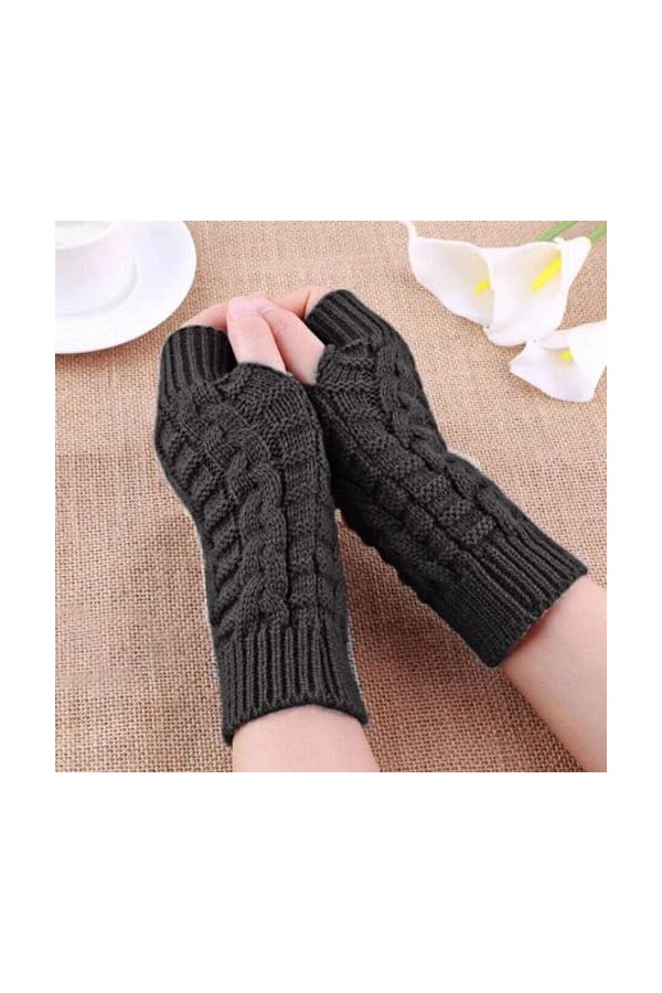 UnoSheng Mode dhiver Gants Unisexe Mitaines Manches Tricotées Chaud Doux Mitaines Mitaines Coiffe Femme, gris, taille unique