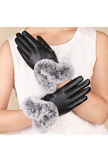 ADOSSAC Gants Tactiles Femmes Gants dhiver en Cuir PU, Gants Hiver Chaud Tactile Antiderapant Super Doux Gants Sport Hiver G