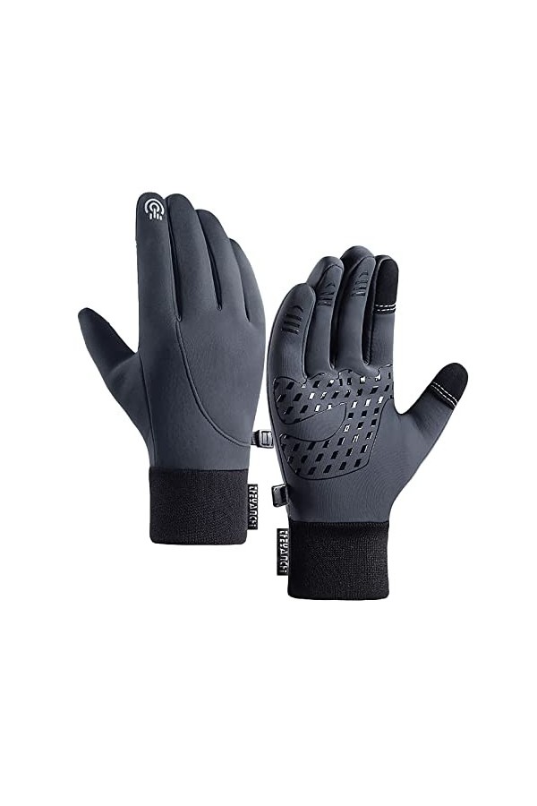 Q802 Moufles dhiver en peluche pour femme avec fermeture éclair pour écran tactile coupe-vent chaud et imperméable, gris, M