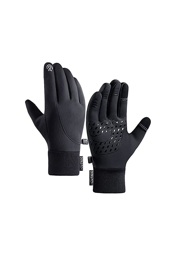 Q802 Moufles dhiver en peluche pour femme avec fermeture éclair pour écran tactile coupe-vent chaud et imperméable, gris, M