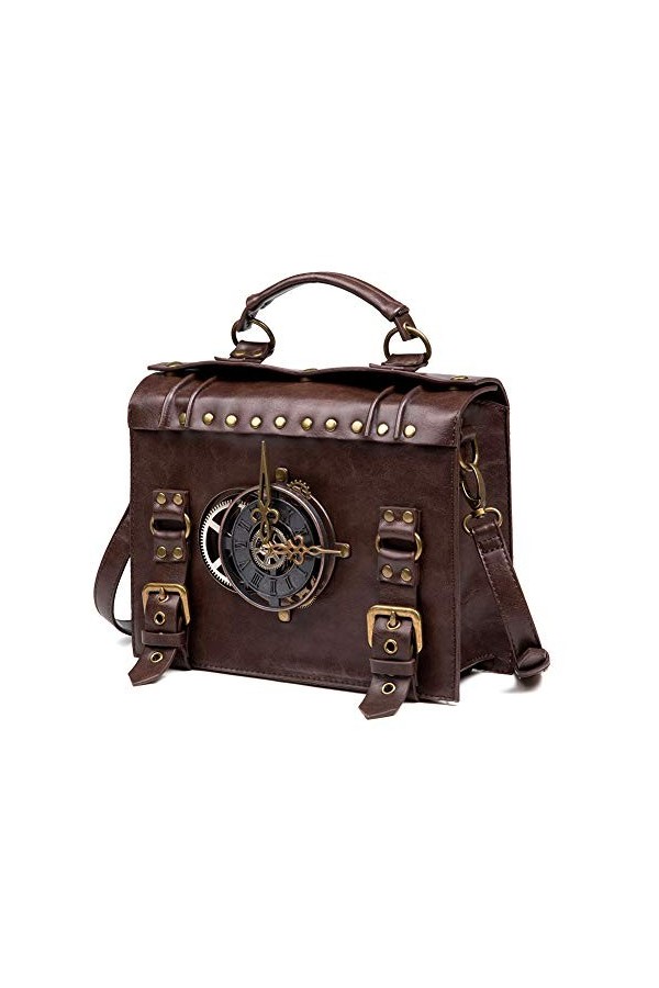 HUAXM Vintage Steampunk Sac à Dos Retro Gothique Main en Cuir Sac Messenger Moyen Age Sac à bandoulière pour Ordinateur Porta