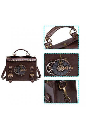 HUAXM Vintage Steampunk Sac à Dos Retro Gothique Main en Cuir Sac Messenger Moyen Age Sac à bandoulière pour Ordinateur Porta