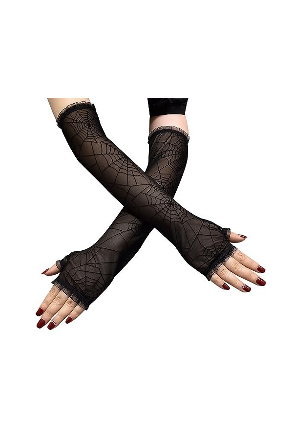 Gefomuofe Gants longs en dentelle pour femme - En dentelle florale - Protection UV - Sans doigts - Pour fête de mariage - Lon