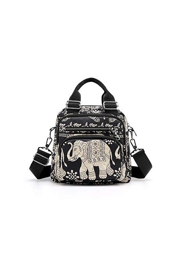LaRechor Sac Bandoulière pour Femme avec Multi Poches Sacs Portés épaule Petit Sac à Dos Sacoche de Éléphant en Nylon