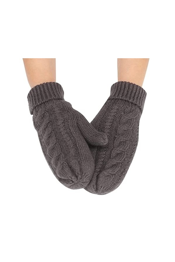 Gants épais en tricot torsadé de couleur unie pour femme - Coupe-vent chaud - Pour temps froid, gris foncé, taille unique