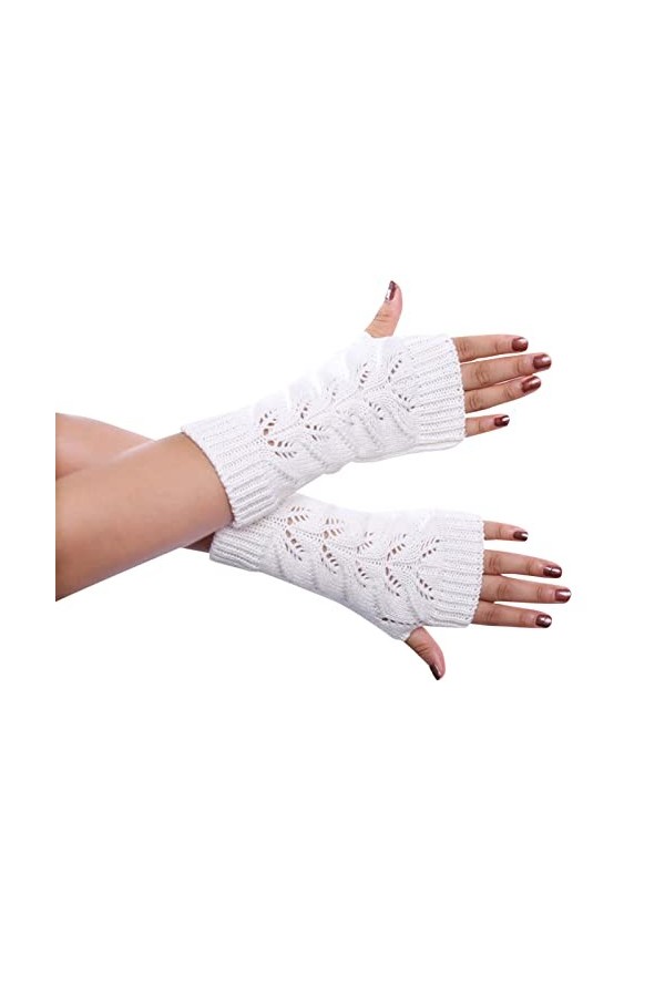 Manchettes tricotées pour femme - Gants dhiver tricotés - Mitaines sans doigts - Chauffe-pouls - Manchettes courtes avec tro