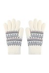 Gants dhiver chauds en tricot pour femme Motif fleur de neige, blanc, taille unique