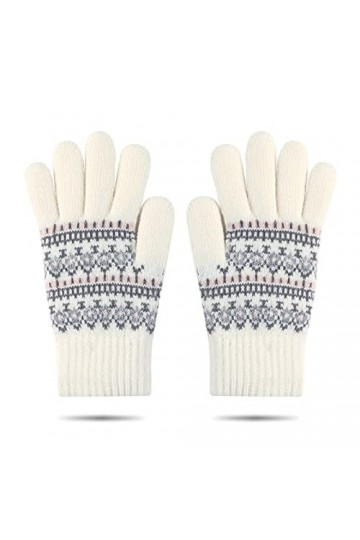 Gants dhiver chauds en tricot pour femme Motif fleur de neige, blanc, taille unique
