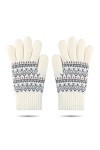 Gants dhiver chauds en tricot pour femme Motif fleur de neige, blanc, taille unique