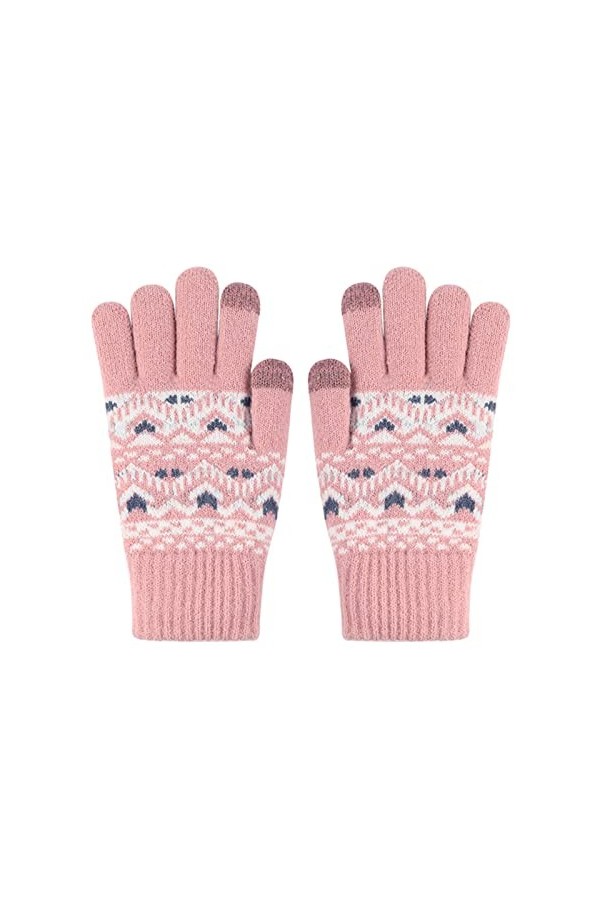 Gants dhiver chauds en tricot pour femme Motif fleur de neige, Noir , taille unique