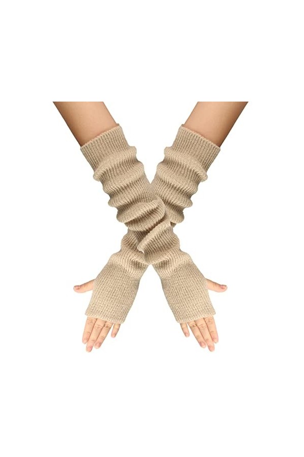 DUHGBNE Gants longs et extensibles, mitaines à manches longues, gants tricotés chauds pour femmes, chauffe-poignets dhiver, 