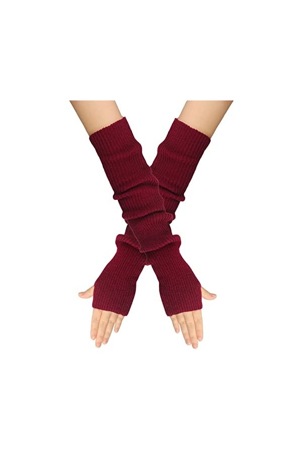 DUHGBNE Gants longs et extensibles, mitaines à manches longues, gants tricotés chauds pour femmes, chauffe-poignets dhiver, 