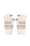 Gants dhiver chauds en tricot avec poche Motif fleur de neige, beige, taille unique