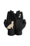 Beokeuioe Gants dhiver en coton style chat - Gants chauds en tricot chaud - Pour femme - Automne hiver - Avec motif chat et 
