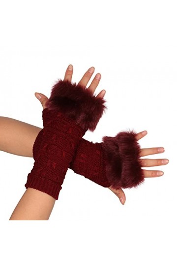 Mitaines sans doigts pour femme - En tricot - Gants dhiver sans doigts - En tricot doux et extensible, a, A