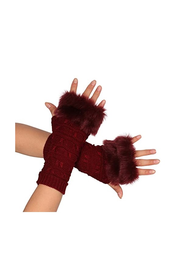Mitaines sans doigts pour femme - En tricot - Gants dhiver sans doigts - En tricot doux et extensible, a, A