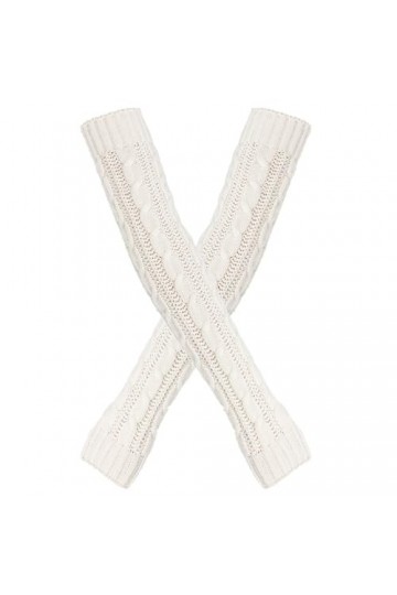 DUHGBNE Mitaines mitaines demi-doigts extensibles mitaines tricotées chauffe-mains unisexe chaud doux pour femmes, blanc, tai