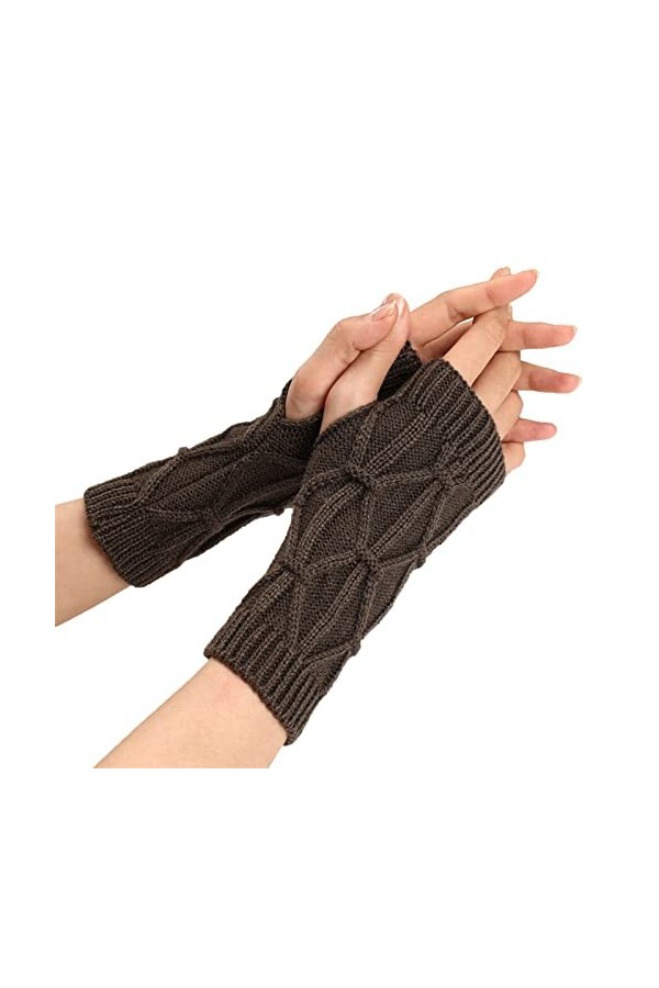 Mitaines dhiver sans doigts pour poignets avec trou pour les pouces tricotées, gris foncé, taille unique